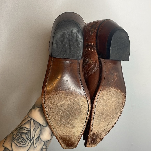 Lucchese | Women’s Whiskey Tooled Leather & Cheetah Cowgirl Boots Size 7 - Picture 7 of 10